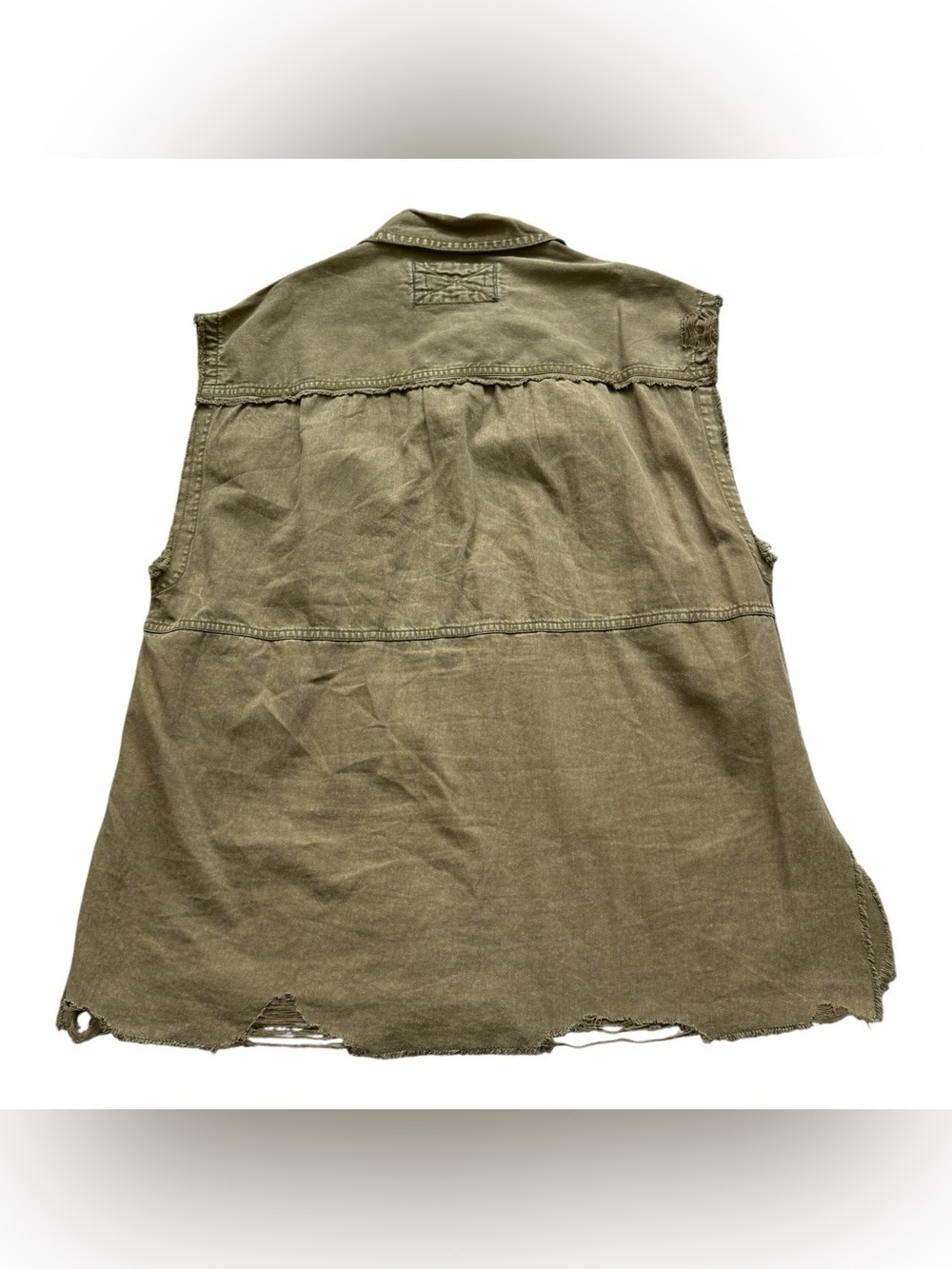 Free People We The Free Olive Utility Vest Oversized Distressed Cotton Military - Picture 11 of 12